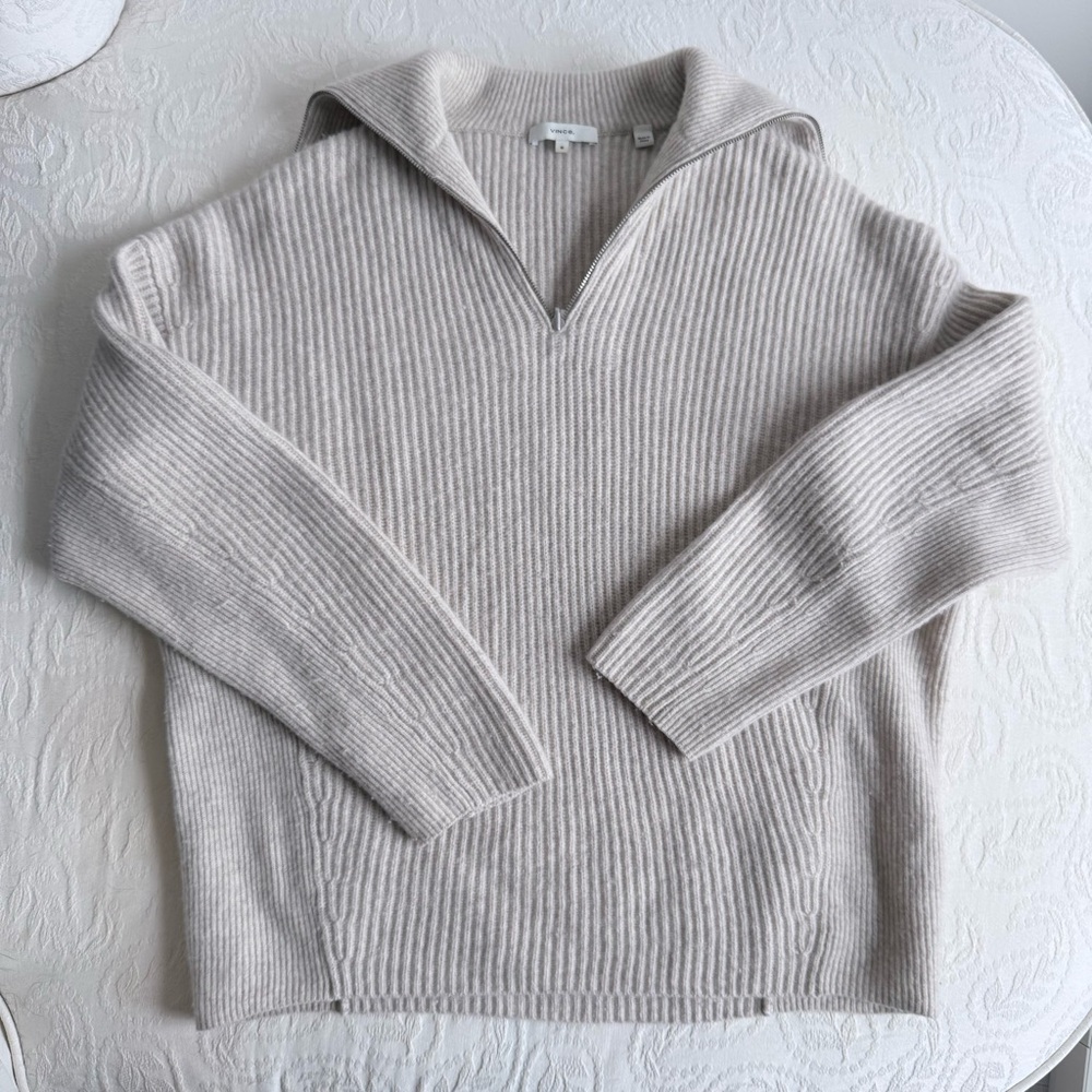 Vince Half Zip Ribbed Wool & Cashmere Sweater